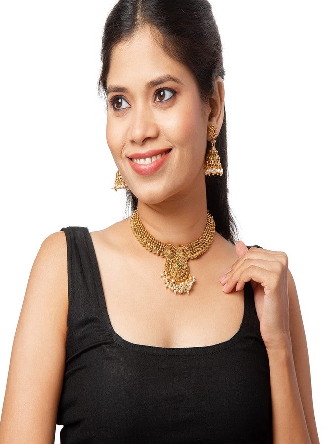 Bodha Traditional Indian Gold Plated Pearl Necklace Set with Jhumka Earrings for Women (SJN_77) - Image 2