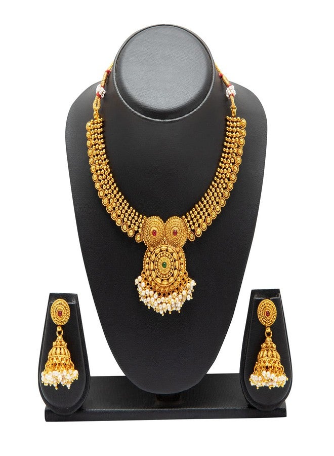 Bodha Traditional Indian Gold Plated Pearl Necklace Set with Jhumka Earrings for Women (SJN_77) - Image 3