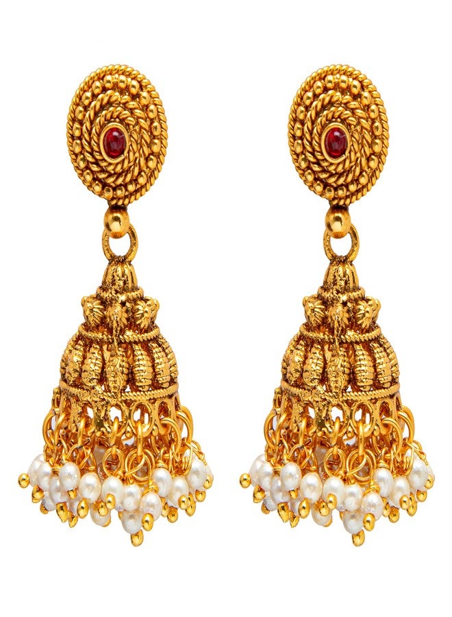 Bodha Traditional Indian Gold Plated Pearl Necklace Set with Jhumka Earrings for Women (SJN_77) - Image 4
