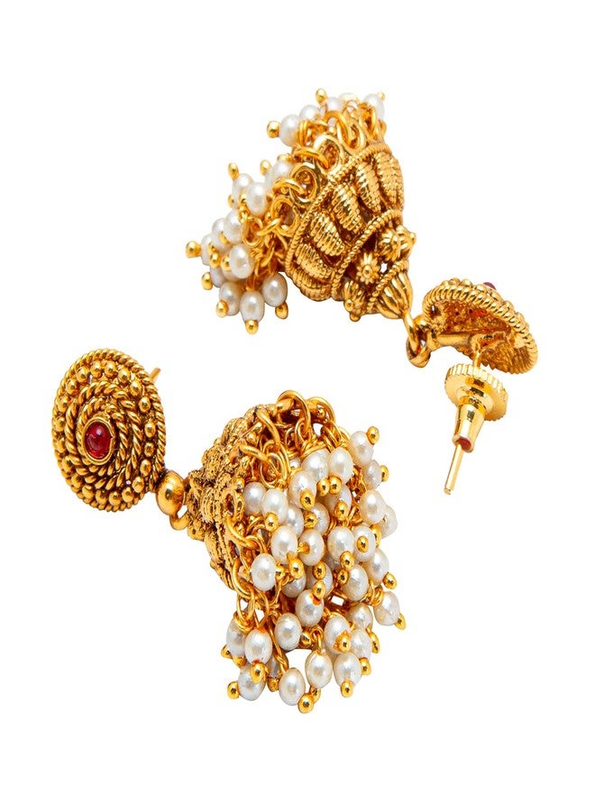 Bodha Traditional Indian Gold Plated Pearl Necklace Set with Jhumka Earrings for Women (SJN_77) - Image 5