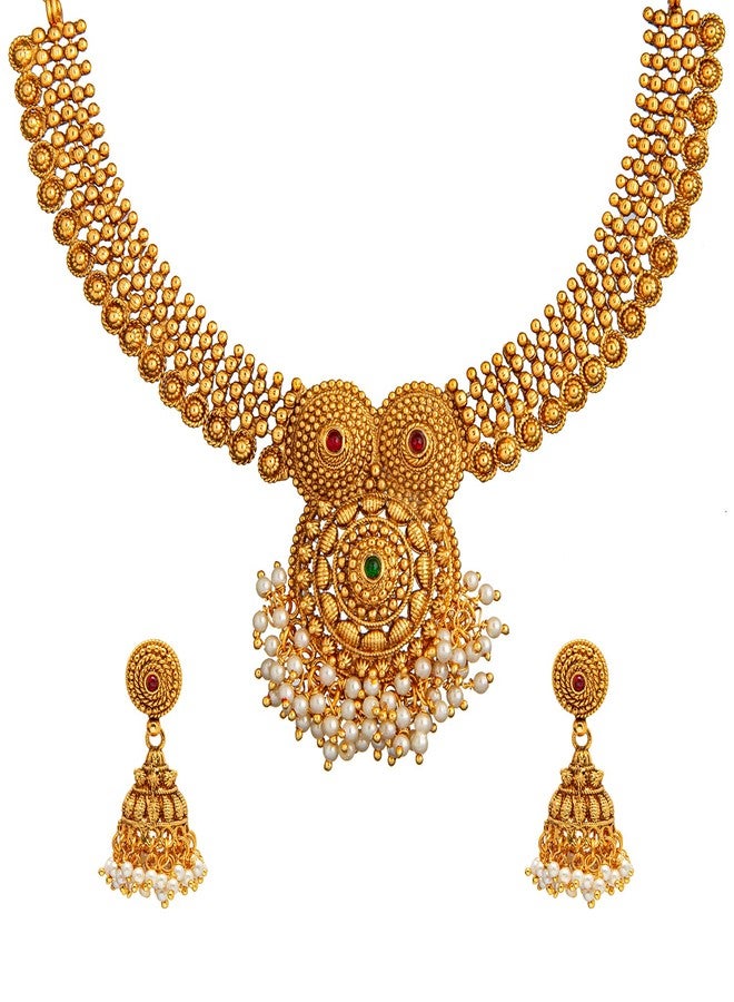 Bodha Traditional Indian Gold Plated Pearl Necklace Set with Jhumka Earrings for Women (SJN_77) - Image 1