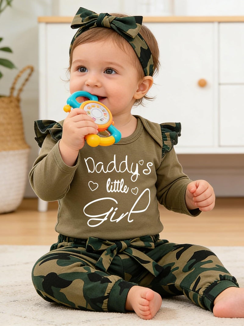 AMAWMW Baby Girl Clothes Set Daddys Little Girl Ruffle Romper Top Camouflage Pants Newborn Baby Girl Outfit 3-6 Months - Image 2