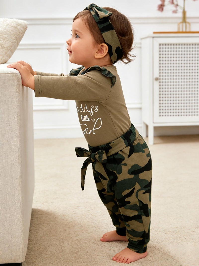 AMAWMW Baby Girl Clothes Set Daddys Little Girl Ruffle Romper Top Camouflage Pants Newborn Baby Girl Outfit 3-6 Months - Image 4