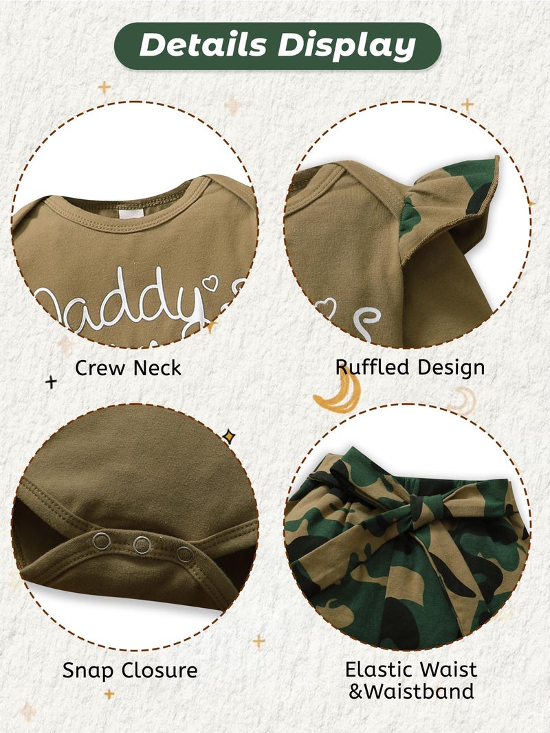 AMAWMW Baby Girl Clothes Set Daddys Little Girl Ruffle Romper Top Camouflage Pants Newborn Baby Girl Outfit 3-6 Months - Image 5