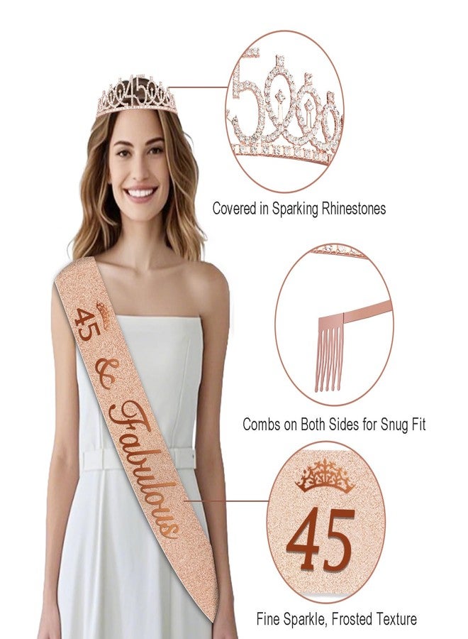 Juesly 45th Birthday Decorations for Women,32PCS 45th Birthday Party Decorations,Including Backdrop, Crown, Sash, banner, Hanging Swirl,Cake Topper,Paper Fans,balloons and Anniversary Card - Image 3