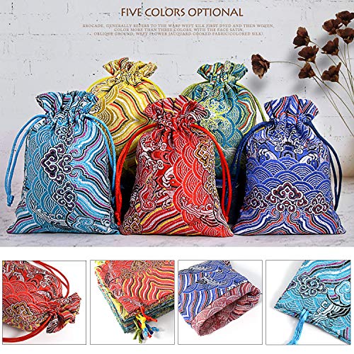 PINOWU 10pcs Silk Brocade Jewelry Pouch Bag 4x5.5 for Wedding Party Favors, Drawstring Coin Purse Embroidered Sachet Candy Chocolate Bag for Christmas New Year Birthday Party (Thick) - Image 5