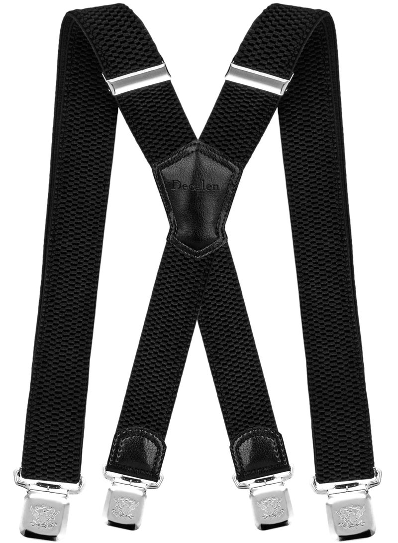 Decalen Mens Suspenders Very Strong Clips Heavy Duty Braces Big and Tall X Style (Black) - Image 1