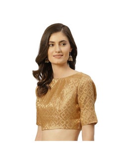 Studio Shringaar Studio Shringaar Women's Readymade Brocade Elbow Length Sleeves Saree Blouse (Gold, 38)  - Image 2
