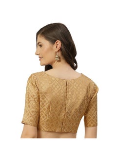 Studio Shringaar Studio Shringaar Women's Readymade Brocade Elbow Length Sleeves Saree Blouse (Gold, 38)  - Image 4