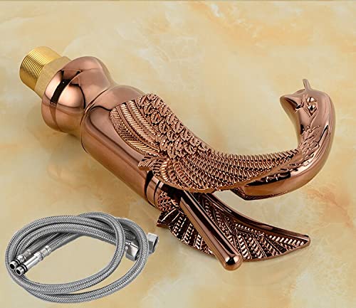 InArt Luxury Swan Shape Brass Sink Faucet Polished Bathroom Single Hole/Hot & Cold Wash Basin Mixer/Tap (Rose Gold) - Image 3