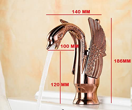 InArt Luxury Swan Shape Brass Sink Faucet Polished Bathroom Single Hole/Hot & Cold Wash Basin Mixer/Tap (Rose Gold) - Image 2
