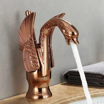 InArt Luxury Swan Shape Brass Sink Faucet Polished Bathroom Single Hole/Hot & Cold Wash Basin Mixer/Tap (Rose Gold) - Image 5