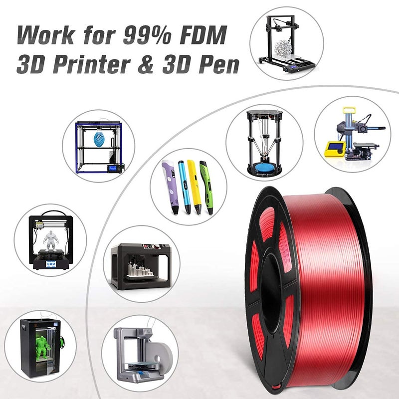 Protomont TECHNOLOGIES خيوط فيلامونت PLA الحريرية 1.75 مم، خيوط طابعة ثلاثية الأبعاد، خيوط حريرية لامعة 1.75 PLA، 1 كجم (2.2 رطل) / بكرة (حرير أحمر) - Image 5