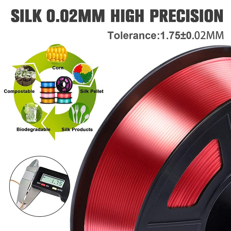 Protomont TECHNOLOGIES خيوط فيلامونت PLA الحريرية 1.75 مم، خيوط طابعة ثلاثية الأبعاد، خيوط حريرية لامعة 1.75 PLA، 1 كجم (2.2 رطل) / بكرة (حرير أحمر) - Image 3