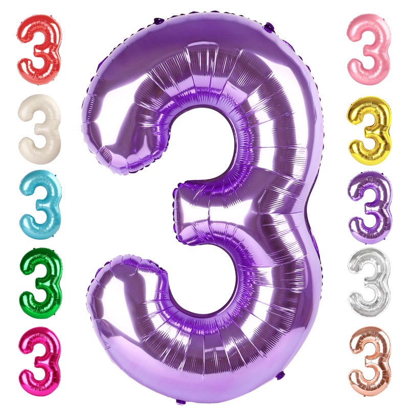 Mluchee Numbers Balloon 3, 40 Inch Large Purple Balloon for Three Year Old Birthday Decor, 3 13 30 31 Birthday Party Decorations for Wedding Supplies - Image 1