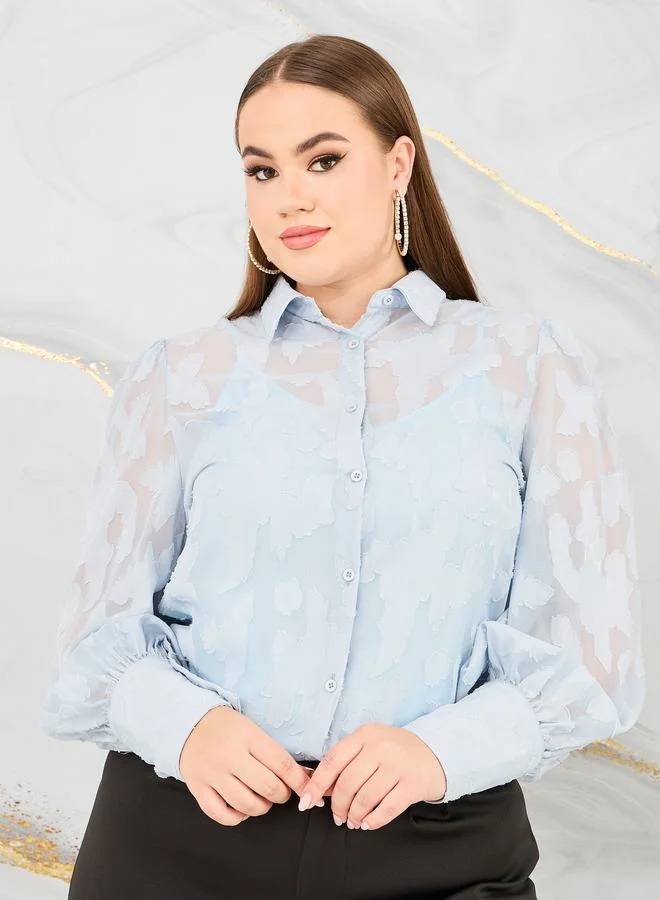ستايلي Plus Sheer Burnout Texture Regular Fit Shirt