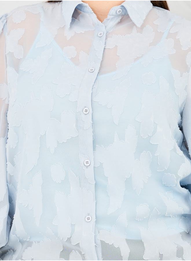 Styli قميص Plus Sheer Burnout Texture بقصّة عادية  - Image 4