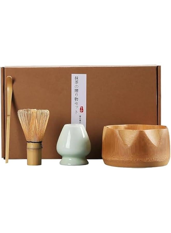HOOKOR Matcha Whisk Set, 4pcs Japanese Tea Set,Matcha Whisk,Traditional Scoop, Matcha Bowl, Ceramic Whisk Holder,Traditional Matcha Tool Set for Matcha Tea Ceremony (wooden) - Image 1