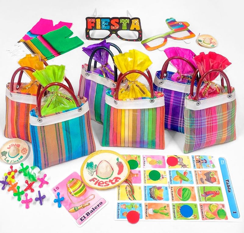 More Fiesta 12 Mini Mexican Tote Mercado Bags 5 inch by 5 inch - Assorted Colors - Small Mexican Mercado Bags (High Thread Mesh) - Image 4