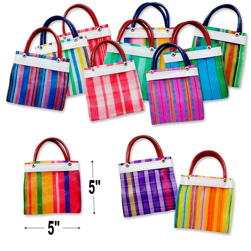More Fiesta 12 Mini Mexican Tote Mercado Bags 5 inch by 5 inch - Assorted Colors - Small Mexican Mercado Bags (High Thread Mesh) - Image 2
