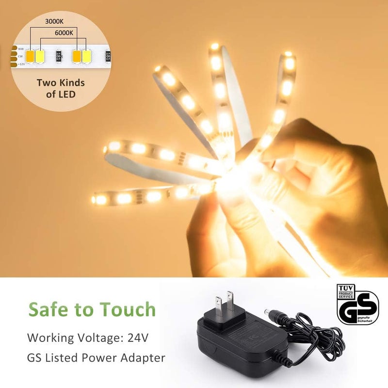 NOVOSTELLA مجموعة أضواء شريط LED قابلة للتعديل بطول 20 قدم، قابلة للتعتيم 3000K-6500K، شريط LED 24V مع جهاز تحكم عن بعد، شريط LED مرن للإضاءة في غرفة النوم، المنزل، المرآة، المطبخ، بار، خزانة، ضوء النهار الأبيض الدافئ - Image 5