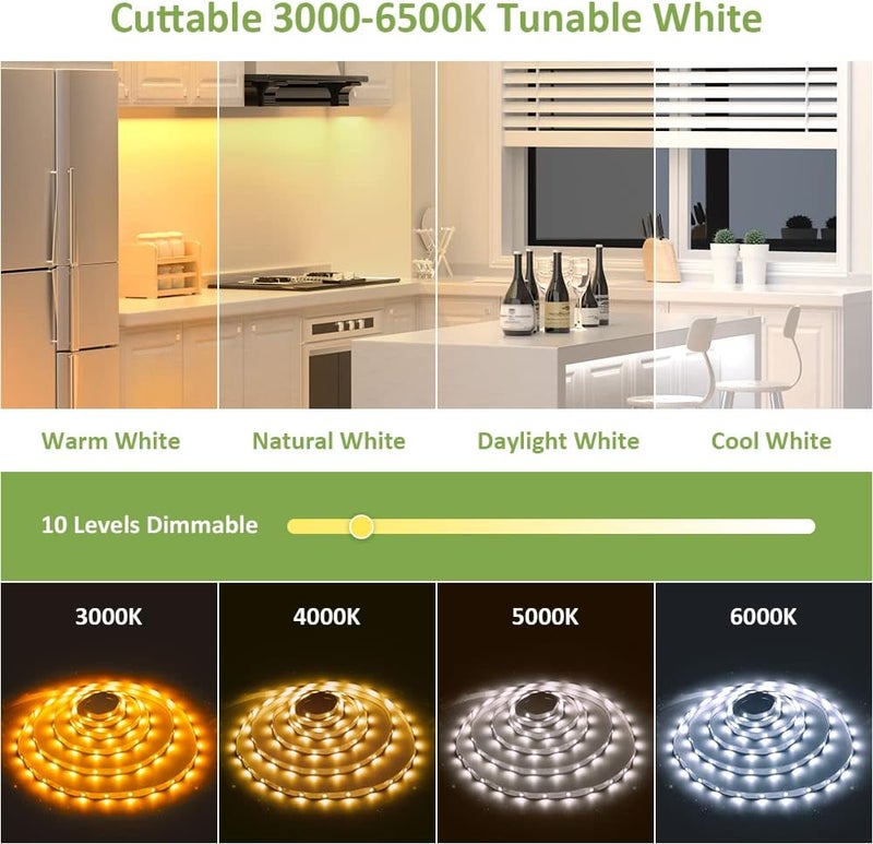 NOVOSTELLA مجموعة أضواء شريط LED قابلة للتعديل بطول 20 قدم، قابلة للتعتيم 3000K-6500K، شريط LED 24V مع جهاز تحكم عن بعد، شريط LED مرن للإضاءة في غرفة النوم، المنزل، المرآة، المطبخ، بار، خزانة، ضوء النهار الأبيض الدافئ - Image 3