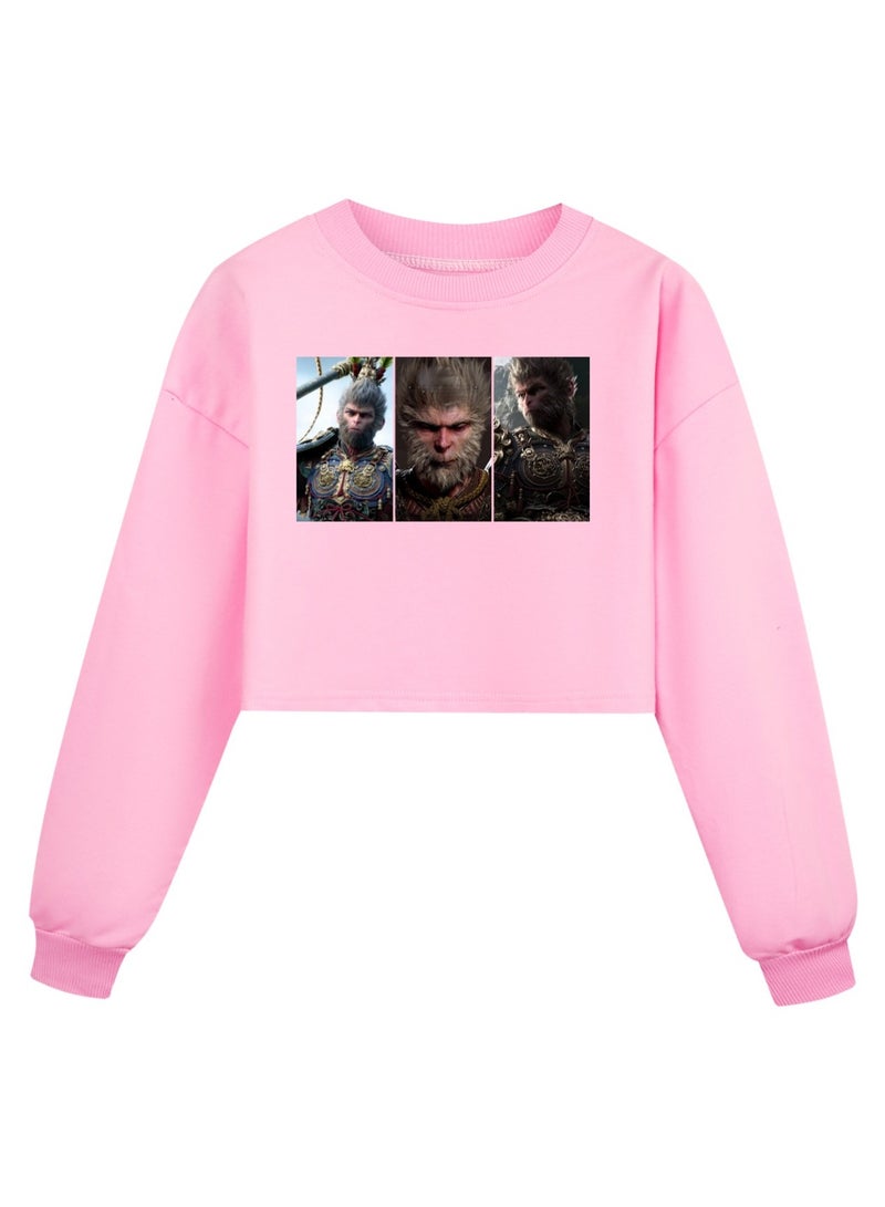 MQD Black Myth Wukong Girl Half Waist Loose Hoodie 
