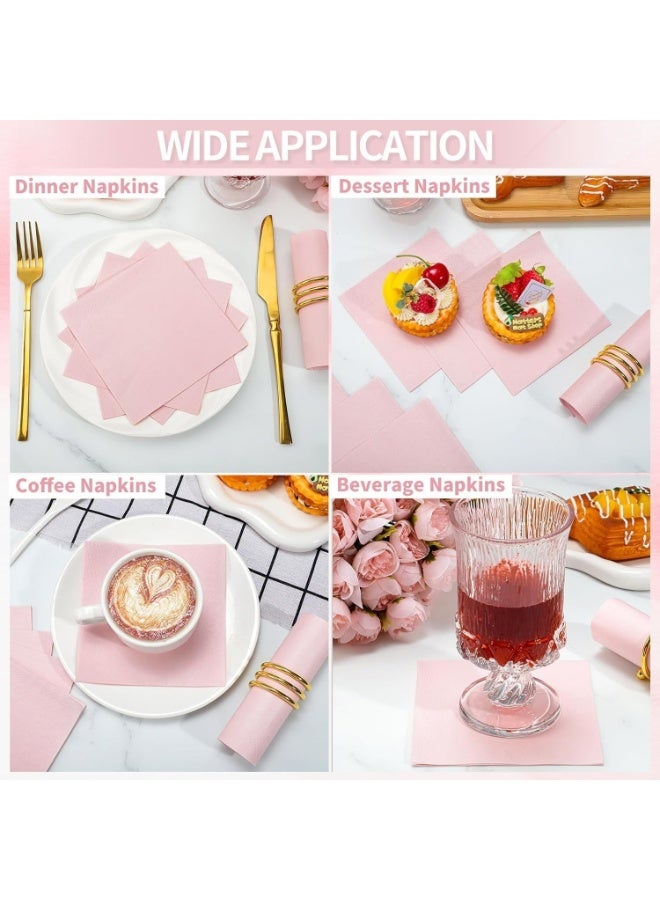 120 قطعة من المناديل المطبوعة بلون موحد، مناديل للاستعمال مرة واحدة، مناديل الكوكتيل، مناديل الحفلات، مناديل طعام عيد الميلاد، وردي، 5*5 بوصة. - Image 2