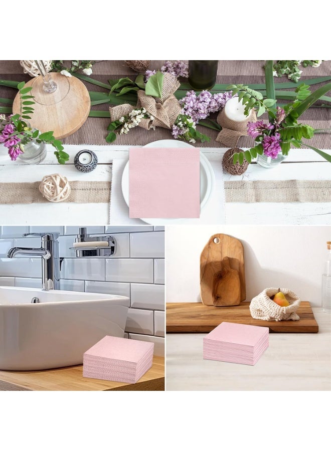 120 قطعة من المناديل المطبوعة بلون موحد، مناديل للاستعمال مرة واحدة، مناديل الكوكتيل، مناديل الحفلات، مناديل طعام عيد الميلاد، وردي، 5*5 بوصة. - Image 4