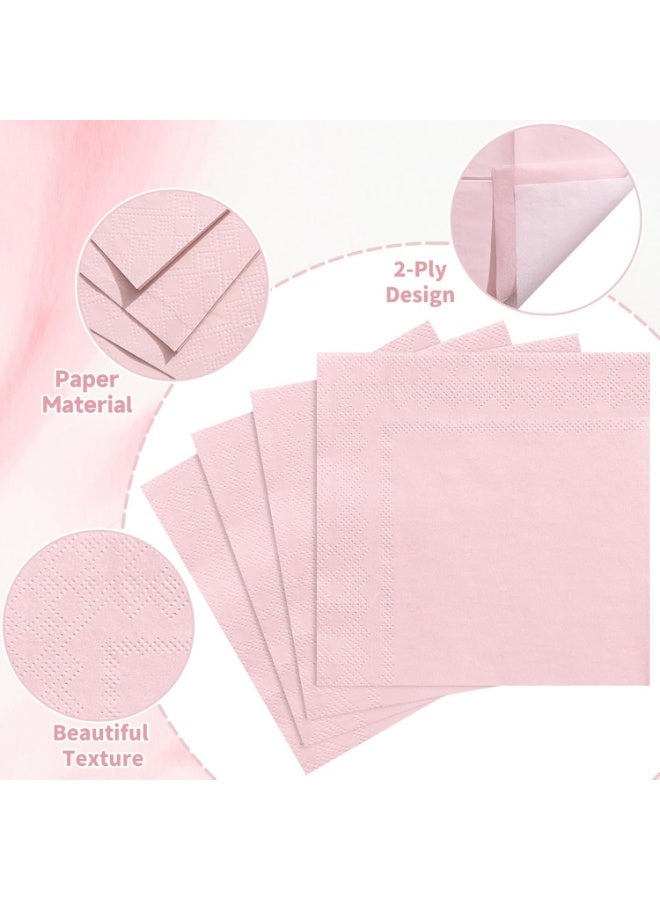 120 قطعة من المناديل المطبوعة بلون موحد، مناديل للاستعمال مرة واحدة، مناديل الكوكتيل، مناديل الحفلات، مناديل طعام عيد الميلاد، وردي، 5*5 بوصة. - Image 3