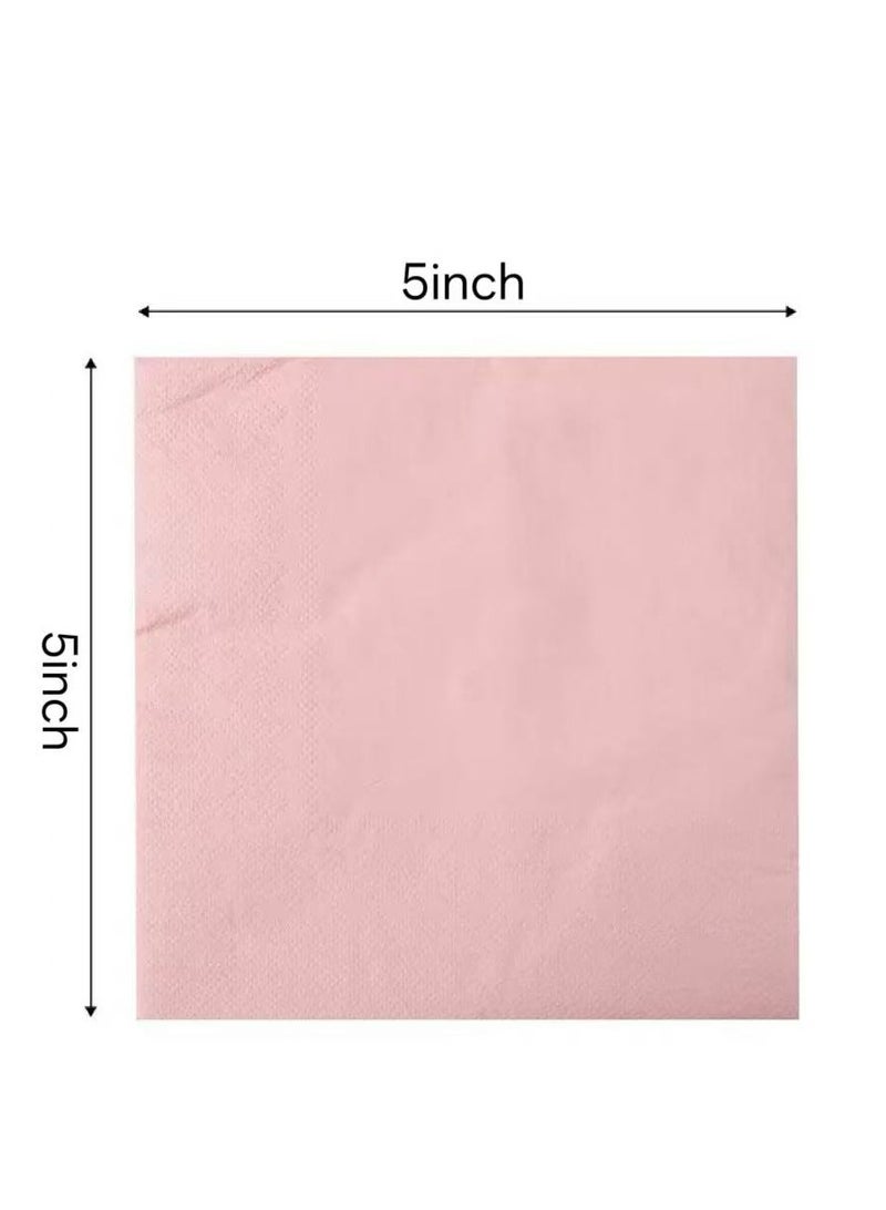 120 قطعة من المناديل المطبوعة بلون موحد، مناديل للاستعمال مرة واحدة، مناديل الكوكتيل، مناديل الحفلات، مناديل طعام عيد الميلاد، وردي، 5*5 بوصة. - Image 5