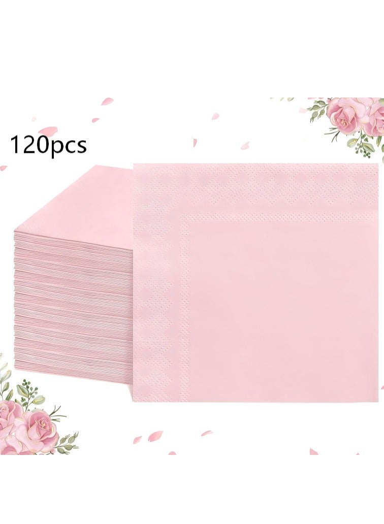 120 قطعة من المناديل المطبوعة بلون موحد، مناديل للاستعمال مرة واحدة، مناديل الكوكتيل، مناديل الحفلات، مناديل طعام عيد الميلاد، وردي، 5*5 بوصة. - Image 1