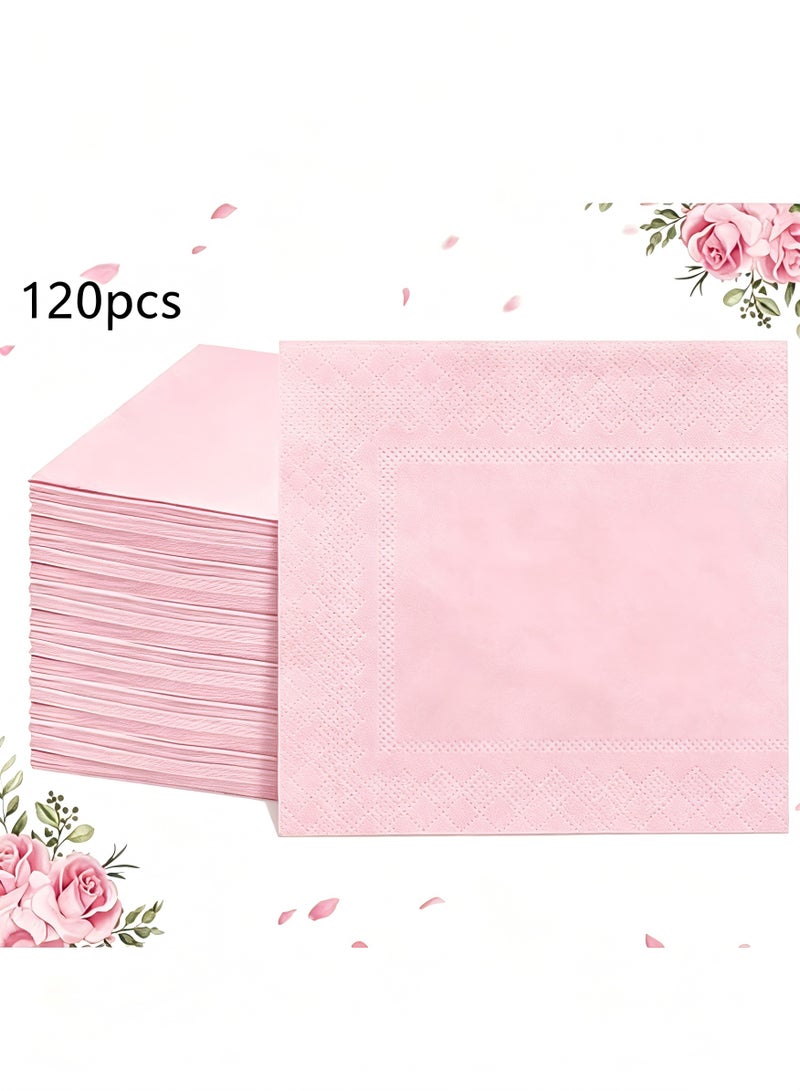 120Pcs Solid Color Printed Napkins,Disposable Napkins, Cocktail Napkins, Party Napkins, Birthday Dining Napkins,2-Ply Luncheon Napkin for Wedding, Birthday, Tea Party Decoration,Pink, 5 * 5 Inch - Image 1