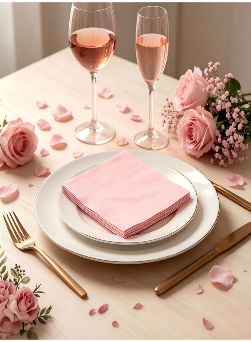 120Pcs Solid Color Printed Napkins,Disposable Napkins, Cocktail Napkins, Party Napkins, Birthday Dining Napkins,2-Ply Luncheon Napkin for Wedding, Birthday, Tea Party Decoration,Pink, 5 * 5 Inch - Image 2