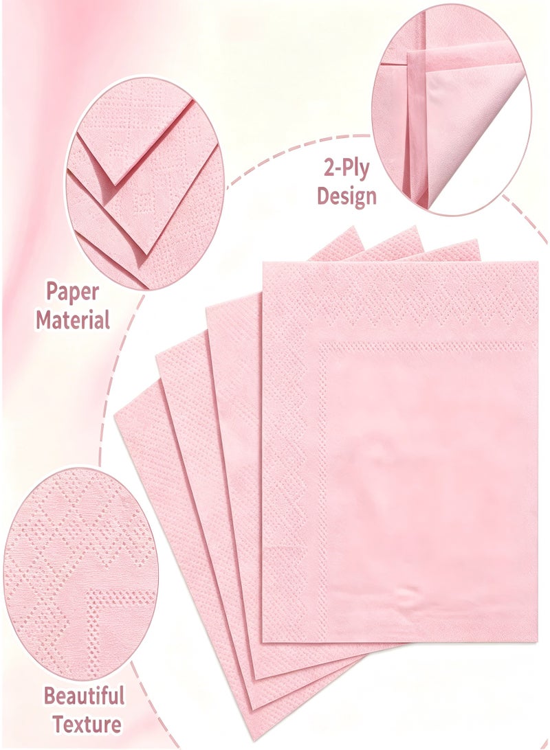 120Pcs Solid Color Printed Napkins,Disposable Napkins, Cocktail Napkins, Party Napkins, Birthday Dining Napkins,2-Ply Luncheon Napkin for Wedding, Birthday, Tea Party Decoration,Pink, 5 * 5 Inch - Image 3