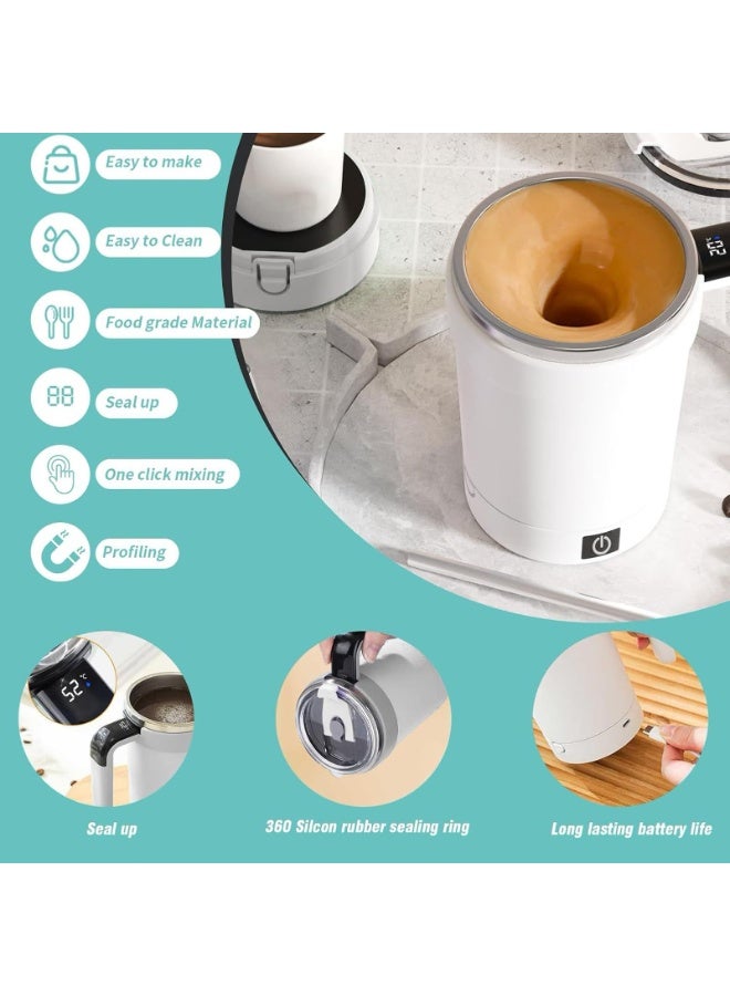 فلوشرينيك كوب قهوة أوتوماتيكي مزود بقاعدة مغناطيسية للتقليب، سعة 380 مل (12.85 أونصة) كوب قهوة قابل لإعادة الشحن ومزود بقاعدة مغناطيسية للتقليب قابلة للفصل بتصميم مزدوج الفوهة كوب من الفولاذ المقاوم للصدأ 304، مناسب للقهوة والحليب والاستخدام المكتبي والسفر (أبيض) - Image 3