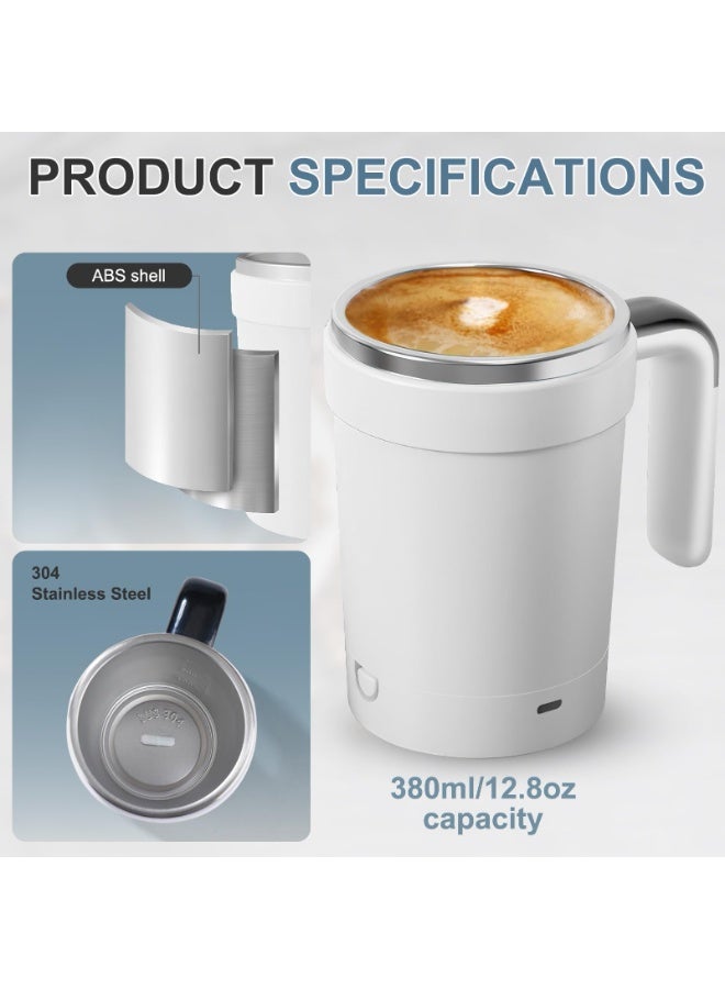 فلوشرينيك كوب قهوة أوتوماتيكي مزود بقاعدة مغناطيسية للتقليب، سعة 380 مل (12.85 أونصة) كوب قهوة قابل لإعادة الشحن ومزود بقاعدة مغناطيسية للتقليب قابلة للفصل بتصميم مزدوج الفوهة كوب من الفولاذ المقاوم للصدأ 304، مناسب للقهوة والحليب والاستخدام المكتبي والسفر (أبيض) - Image 5