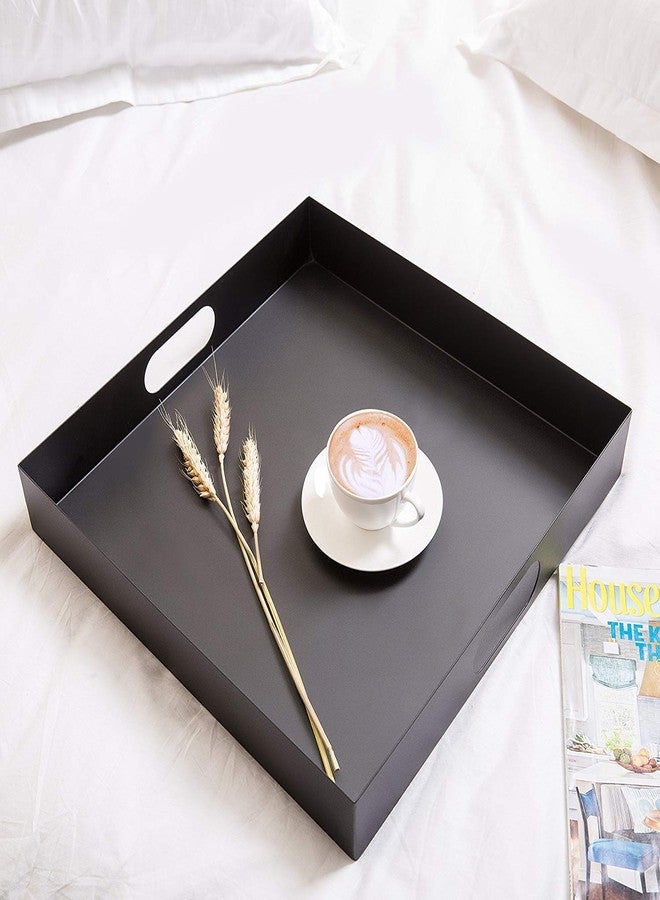 INDIAN DECOR Square Metal Breakfast Serving Tray with Oval Cutout Handles, 16 inch , Black - Image 3