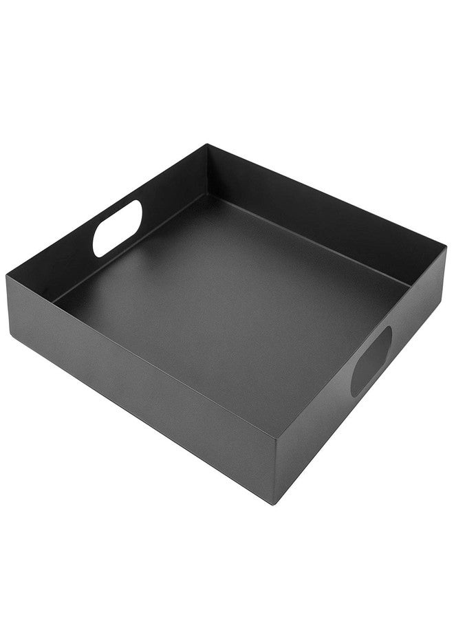 INDIAN DECOR Square Metal Breakfast Serving Tray with Oval Cutout Handles, 16 inch , Black - Image 1