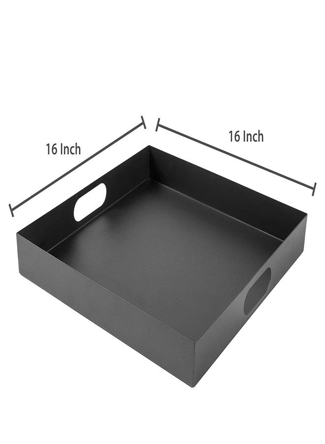 INDIAN DECOR Square Metal Breakfast Serving Tray with Oval Cutout Handles, 16 inch , Black - Image 4