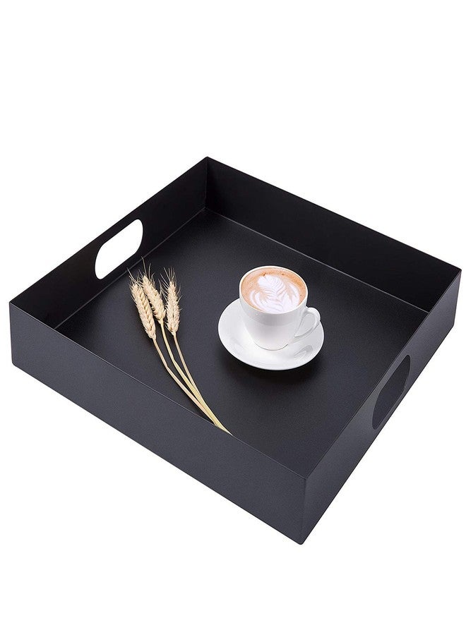 INDIAN DECOR Square Metal Breakfast Serving Tray with Oval Cutout Handles, 16 inch , Black - Image 2