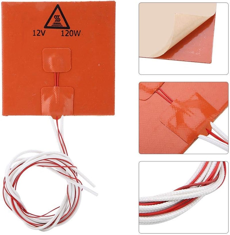 klarako 3D Printer Hot Bed, Silicone Hot Heated Bed Heating Pad Biqu Heat Bed Power Module Expansion Hot Bed Mos Tube for 3D Printer(12V 120W 120 * 120mm) - Image 4