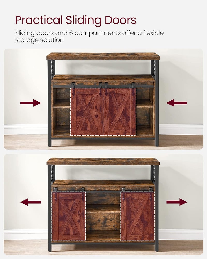 Buffet Cabinet, Storage Cabinet, Sideboard with 2 Sliding Barn Doors, Adjustable Shelves, 13 x 39.4 x 31.5 Inches, for Living Room, Rustic Brown and Ink Black ULSC092B01 - Image 5