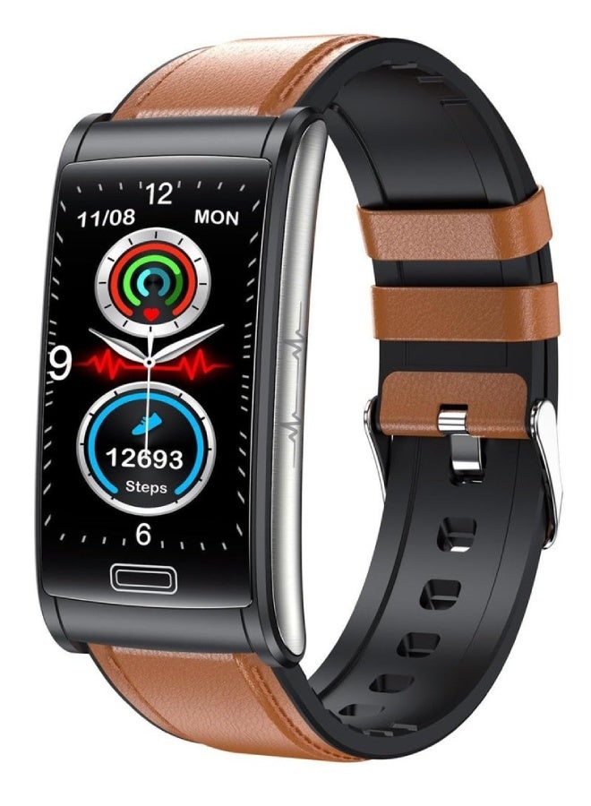 AROAQ E600 Smart Watch 1.47 Inch TFT Display, Non-Invasive Glucose Monitoring, ECG, Heart Rate, BP & SpO2 Tracking, Multi-Sport Fitness Modes – Leather Strap , Brown - Image 1