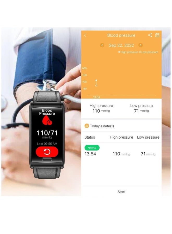 AROAQ E600 Smart Watch 1.47 Inch TFT Display, Non-Invasive Glucose Monitoring, ECG, Heart Rate, BP & SpO2 Tracking, Multi-Sport Fitness Modes – Leather Strap , Brown - Image 3