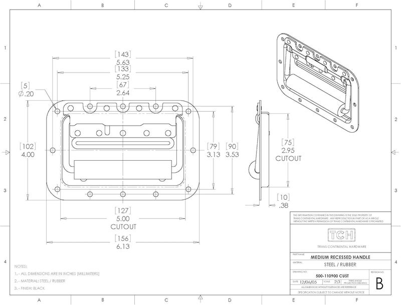 TCH Hardware 2 Pack Medium Spring Loaded Steel Recessed Handle Black with Padded Grip Case Chest Box - Image 2