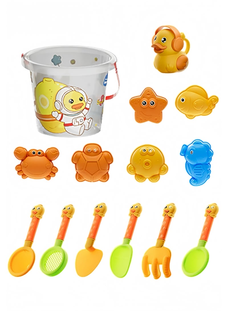 Lee Yon 14 Pcs Cute Duck Beach Toys Sand Bucket and Shovels Sand Molds Kids Beach Toys Beach Sand Pails for Beach Travel, Sand Toys for Kids and Toddlers - Image 2