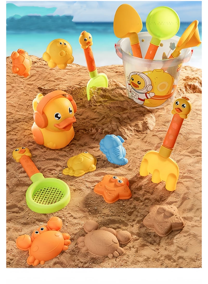 Lee Yon 14 Pcs Cute Duck Beach Toys Sand Bucket and Shovels Sand Molds Kids Beach Toys Beach Sand Pails for Beach Travel, Sand Toys for Kids and Toddlers - Image 1