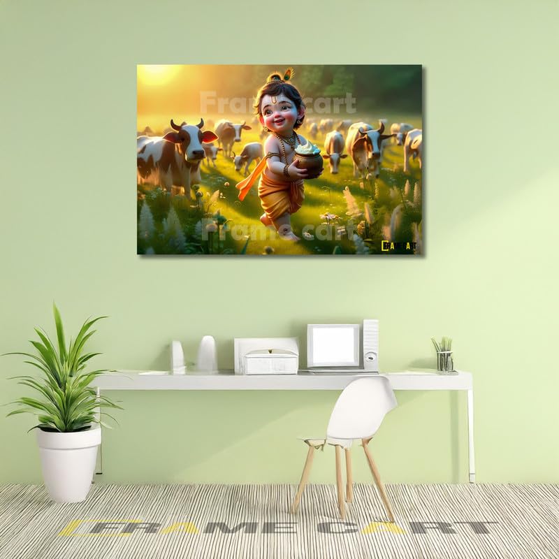 Frame Cart Baby Krishna Poster - Bal Gopal Photo | Kanha Ji Religious photo for Pregnant Women Bedroom Wall | Unframed Vinyl Poster 12x18 (Design 21) - Image 2