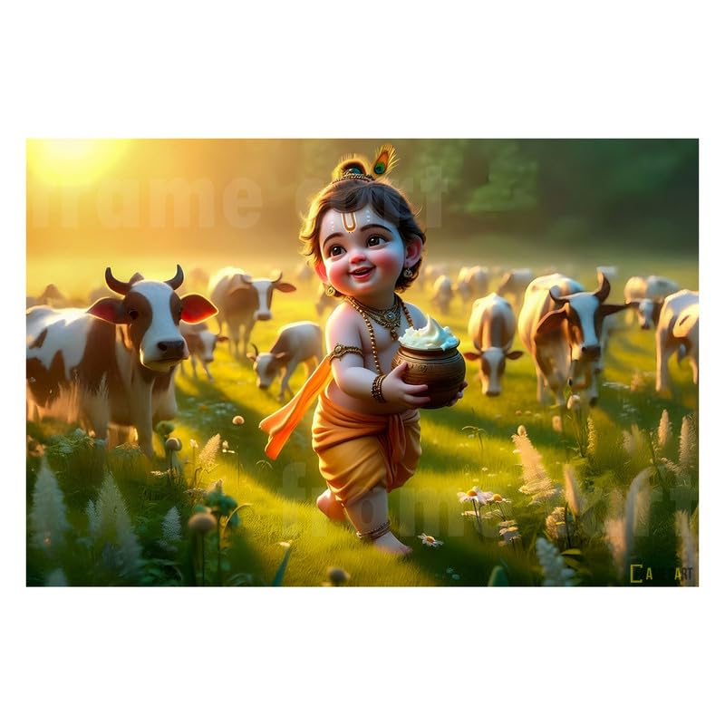 Frame Cart Baby Krishna Poster - Bal Gopal Photo | Kanha Ji Religious photo for Pregnant Women Bedroom Wall | Unframed Vinyl Poster 12x18 (Design 21) - Image 1